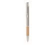 Ballpoint pen with push mechanism, bamboo handle, and blue ink colour matt silver