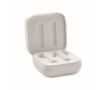 Wireless ABS earphones with microphone and detail on case colour white