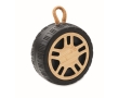 Wireless speaker in the shape of a tyre with a hand strap colour wood