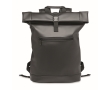 Rolltop backpack for laptop made of soft faux leather, 15'' colour black