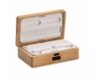 Wireless earphones with microphone in a bamboo case colour wood