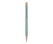 Recycled aluminium pen with bamboo click, blue ink colour light blue