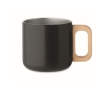 Recycled stainless steel mug with wooden handle, 350ml colour black