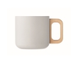 Recycled stainless steel mug with wooden handle, 350ml colour white