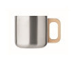 Recycled stainless steel mug with wooden handle, 350ml colour matt silver