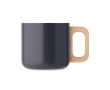 Recycled stainless steel mug with wooden handle, 350ml colour navy-blue