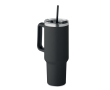 Recycled stainless steel thermal cup with straw, 1.2L colour black
