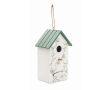 Hanging wooden birdhouse with floral print colour white