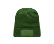 Unisex RPET polyester beanie with patch colour dark green