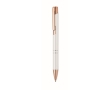 Recycled aluminium push pen with rose gold details, blue ink colour white