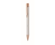 Recycled aluminium push pen with rose gold details, blue ink colour silver