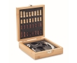 Bamboo box with small chess set and wine kit colour wood