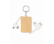 Keyring with charging cables encased in bamboo housing colour wood