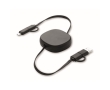 Charging cable with retractable 80 cm cables in compact casing colour black