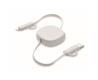 Charging cable with retractable 80 cm cables in compact casing colour white