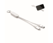 Keyring and phone stand with 26 cm charging cables colour white
