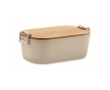Lunchbox with bamboo lid and two side-locking clips, 700 ml colour beige