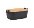 Lunchbox with bamboo lid and two side-locking clips, 700 ml colour navy-blue