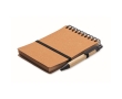 Notebook with blue ink pen and elastic band, lined pages colour brown