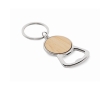 Metal bottle opener keyring with circular bamboo detail colour wood