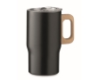 Recycled stainless steel mug with wooden handle, 350 ml colour black