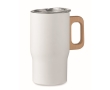 Recycled stainless steel mug with wooden handle, 350 ml colour white
