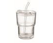 Glass tumbler with leak-proof lid and glass straw, 300 ml colour transparent
