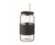 Borosilicate glass tumbler with straw and silicone band, 550 ml colour black
