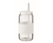Borosilicate glass tumbler with straw and silicone band, 550 ml colour white