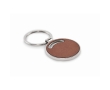 Round metal keyring with synthetic leather inlay colour brown