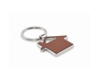 Metal keyring in the shape of a house with synthetic leather inlay colour brown