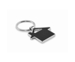 Metal keyring in the shape of a house with synthetic leather inlay colour black