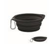 Foldable plate for eating or drinking with carabiner for pets colour black
