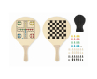 Wooden beach paddles with games and RPET mesh bag colour wood