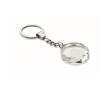 Branded round glass keyring, geometric finish colour transparent