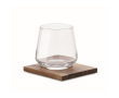Short glass tumbler, whisky, acacia wood coaster colour transparent