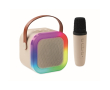 Vintage-style karaoke set, speaker with LED lights, microphone colour beige