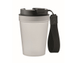 Leakproof travel mug, RPET polyester strap, 300 ml colour transparent white
