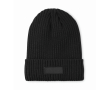 Unisex knitted beanie, assorted colours, custom patch colour black