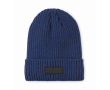 Unisex knitted beanie, assorted colours, custom patch colour blue