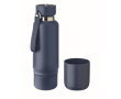 Insulated bottle with handle, cup at base, 500 ml colour navy-blue