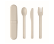 Set of 3 reusable sustainable cutlery, matching case colour beige