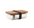 Glass lunchbox, wooden lid, elastic closing band colour transparent