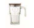 Large ribbed glass mug, wooden lid, handle, 450 ml colour transparent