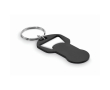 Recycled aluminum bottle opener keyring with shopping cart token colour black