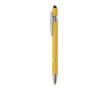 Recycled aluminium pen with rubber finish blue ink colour pastel yellow