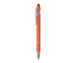 Recycled aluminium pen with rubber finish blue ink colour orange