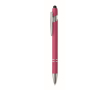Recycled aluminium pen with rubber finish blue ink colour fuchsia