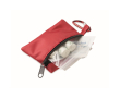 Compact first aid kit in RPET pouch with aluminium carabiner colour red