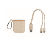 Cable set in case with lid that doubles as a phone stand colour beige